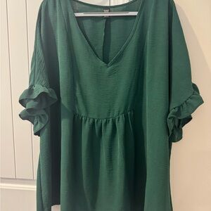 SHEIN Green Ruffled Blouse with V-Neckline